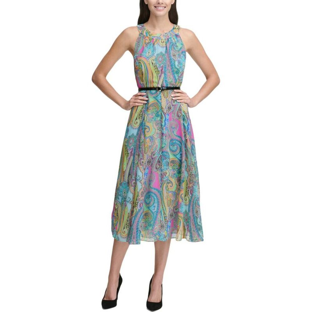 Tommy Hilfiger Womens Blue Paisley Sleeveless Casual Midi Dress Imperfections